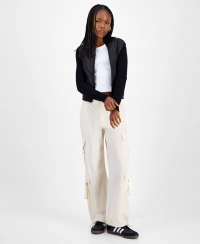 Madden Girl Juniors' Quilted-front Full-zip Cardigan In Black