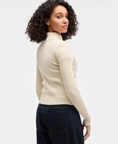 Madden Girl Juniors' Quilted-front Full-zip Cardigan In Neutral