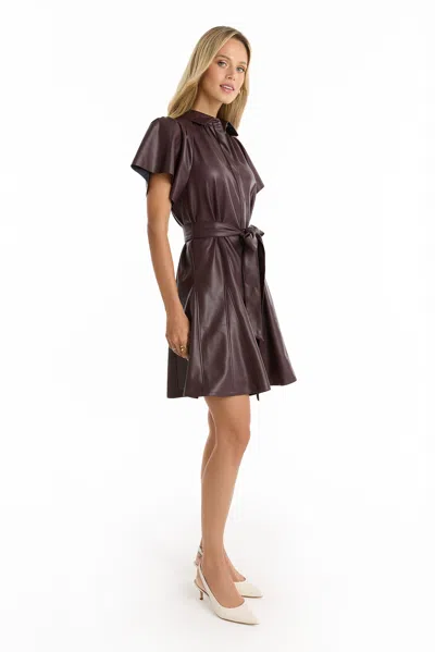 The Noli Shop Devin Leather Ruffle Dress In Burgundy