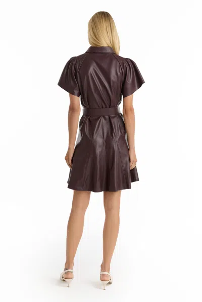 The Noli Shop Devin Leather Ruffle Dress In Burgundy