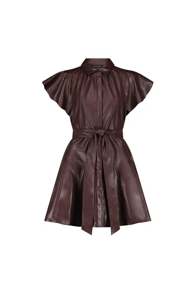 The Noli Shop Devin Leather Ruffle Dress In Burgundy