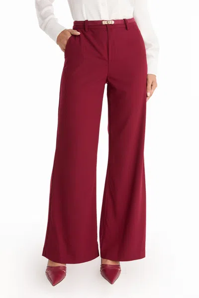 The Noli Shop Martina Belted Trouser In Burgundy