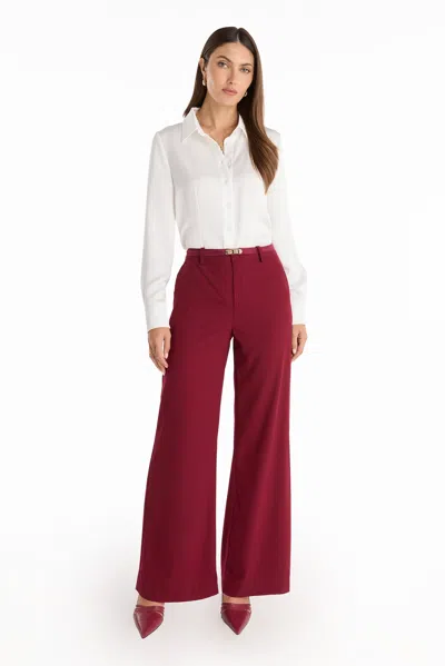 The Noli Shop Martina Belted Trouser In Burgundy