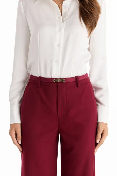 The Noli Shop Martina Belted Trouser In Burgundy