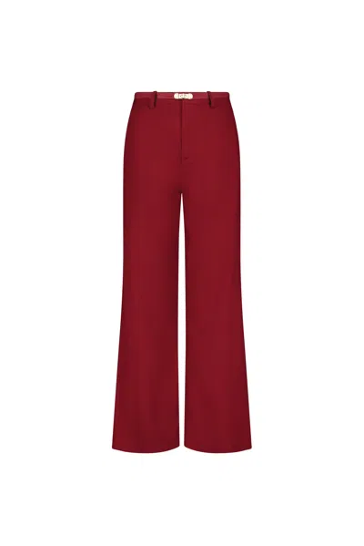 The Noli Shop Martina Belted Trouser In Burgundy