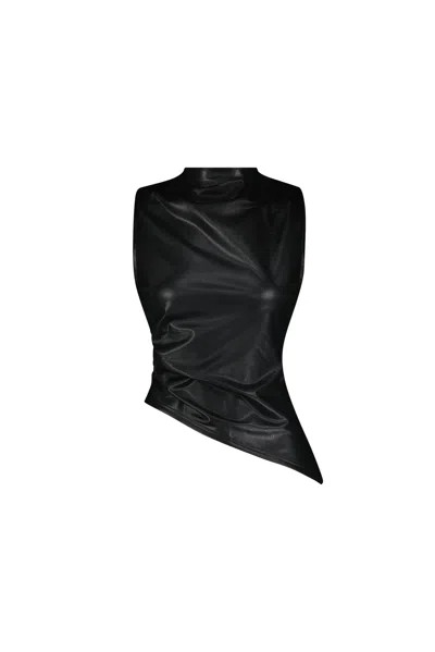 The Noli Shop Zaina Leather Top In Black