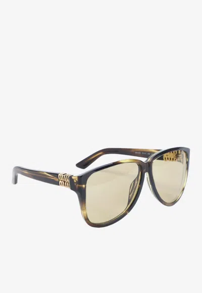 Miu Miu Loden Striated Brown Acetate Ombre Sunglasses In Multi