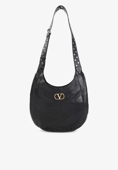 Valentino Hoboho Small Shoulder Bag With Studded Strap In Black