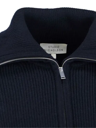 Studio Nicholson Neutral Textured Knit Sweater Collection In Blue