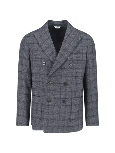 Boglioli Double-breasted Check Pattern Blazer Jacket In Gray
