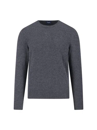 Drumohr Textured Knit Grey Sweater With Round Neckline In Gray
