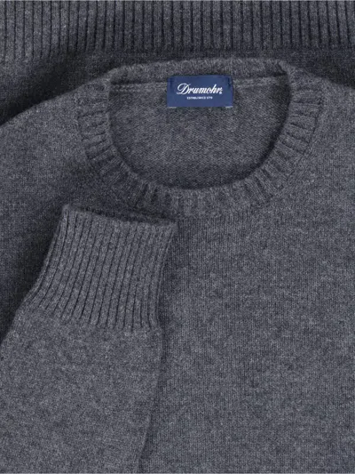 Drumohr Textured Knit Grey Sweater With Round Neckline In Gray