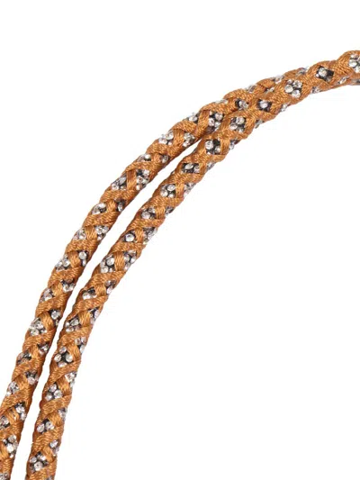 Forte Forte Lace Belt With Crystals And Tassels Insert In Brown