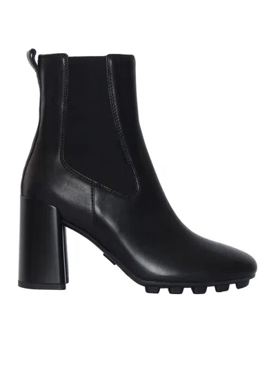 Hogan Pump Booties With Block Heel And Elastic Side Panels In Black