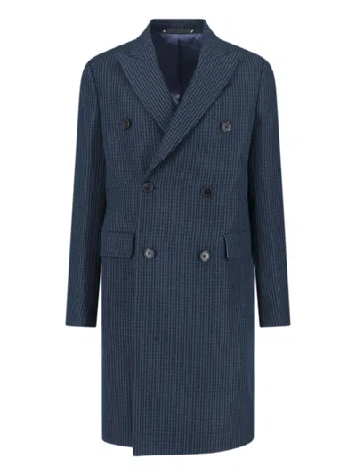 Paul Smith Double-breasted Long Jacket Back Vent In Blue
