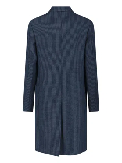 Paul Smith Double-breasted Long Jacket Back Vent In Blue