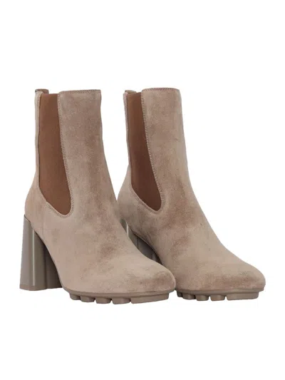 Hogan Suede Block Heel Ankle Boots With Elastic Panels In Animal Print