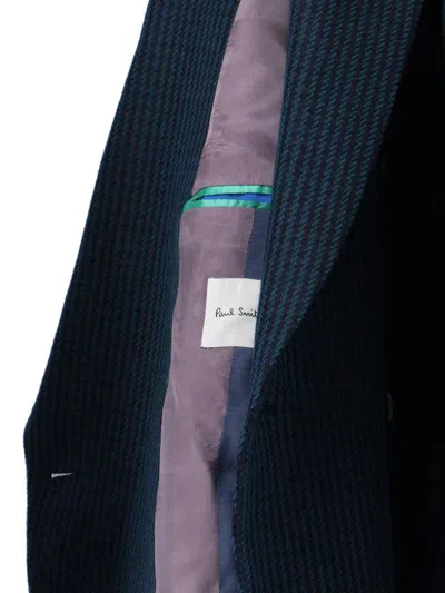 Paul Smith Double-breasted Long Jacket Back Vent In Blue