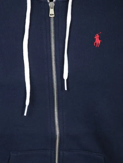 Polo Ralph Lauren Zip-up Hoodie With Drawstring Hood And Kangaroo Pockets In Blue