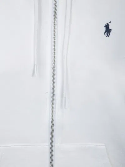 Polo Ralph Lauren Zip-up White Sweater With Classic Hood And Front Pocket In Blue