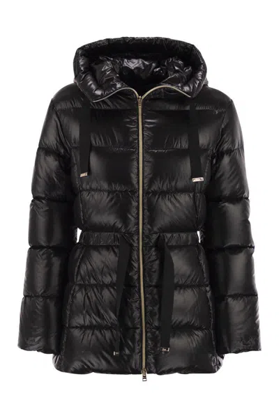 Herno Ultralight Nylon Down Jacket With Drawstring Waist In Black