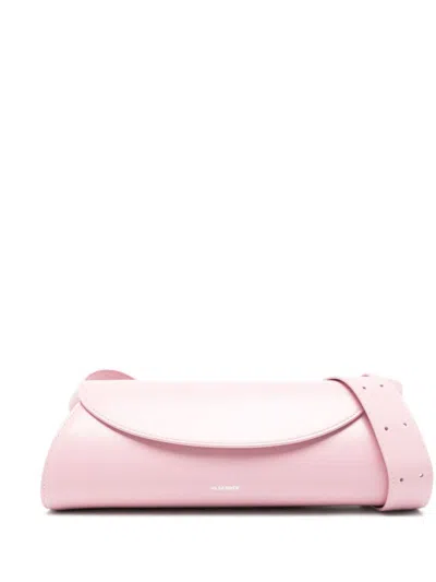 Jil Sander Pink Leather Small Cannolo Crossbody Bag In Pink