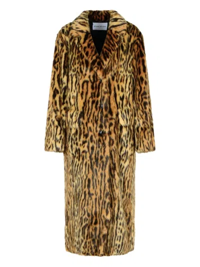 Stand Studio Marcelline Faux Fur Long Coat In Animal Print