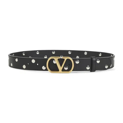 Valentino Garavani Vlogo Signature Belt In Shiny Calfskin 30 Mm Woman Black 100 In Black
