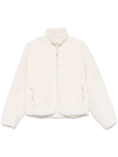 Jil Sander Textured High Collar Long Sleeve Jacket In White