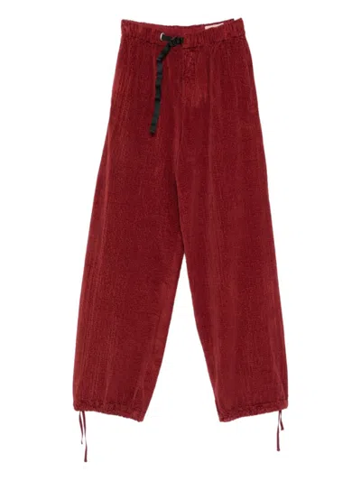 White Sand Drawstring-waist Corduroy Pants In Red