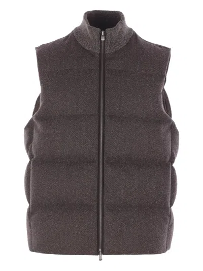 Agnona Wool-blend Padded Gilet In Brown