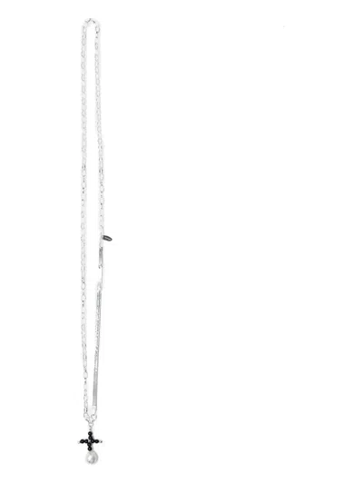 Santangelo Beaded Cross Pendant Necklace In Silver