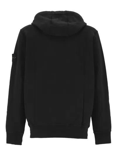 Stone Island Hooded Zip-up Sweatshirt In Organic Cotton Fleece In Black
