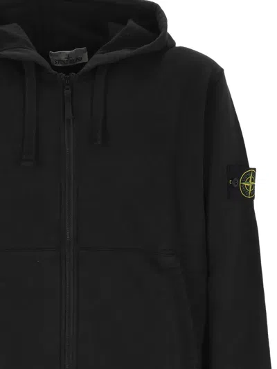 Stone Island Hooded Zip-up Sweatshirt In Organic Cotton Fleece In Black