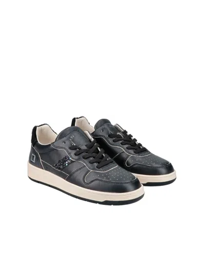 Date Vintage Black Low-top Sneakers With Glitter Side Stripe In Black