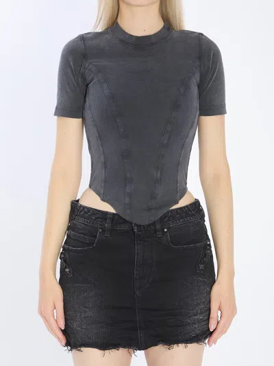 Balenciaga Washed Black Corset-style T-shirt In Gray