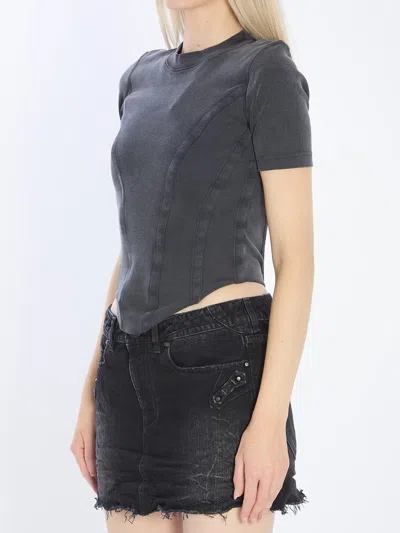 Balenciaga Washed Black Corset-style T-shirt In Gray