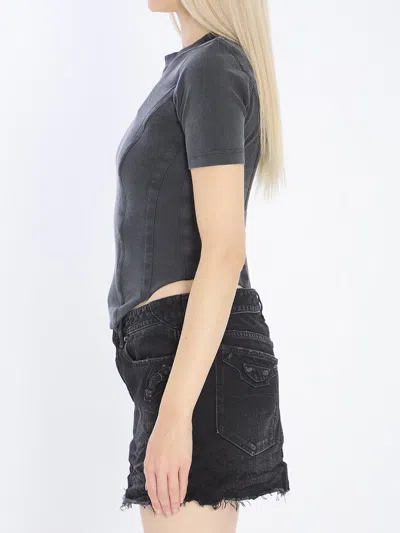 Balenciaga Washed Black Corset-style T-shirt In Gray