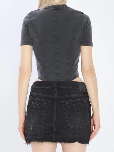 Balenciaga Washed Black Corset-style T-shirt In Gray