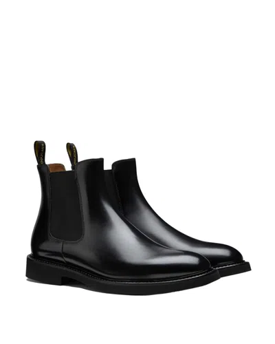 Doucal's Polished Leather Ankle Boots With Elastic Side Panels In Black