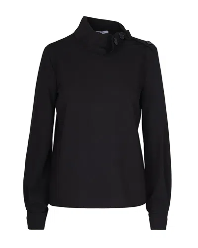 Patrizia Pepe Structured High-neck Top With Textured Fabric And Decorative Button Detail In Black
