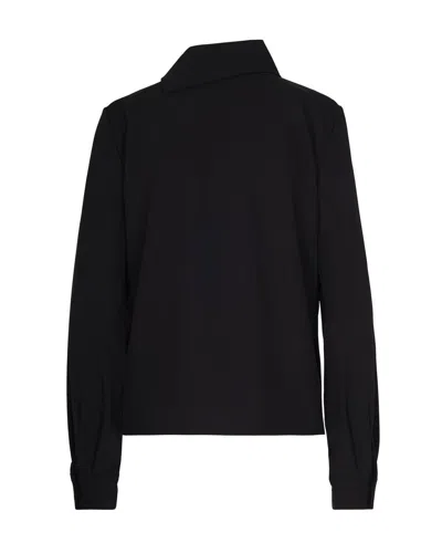 Patrizia Pepe Structured High-neck Top With Textured Fabric And Decorative Button Detail In Black
