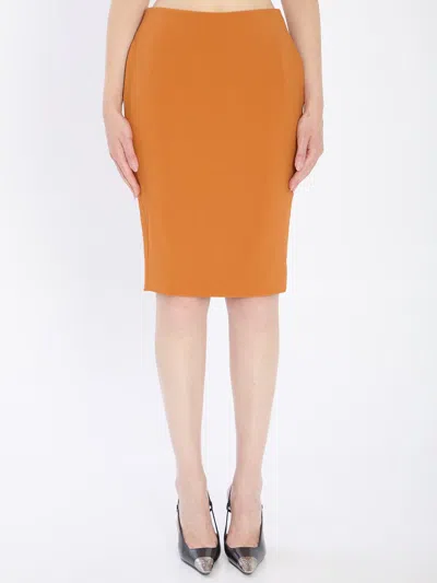 Saint Laurent Satin Pencil Skirt Slim Fit Design In Orange