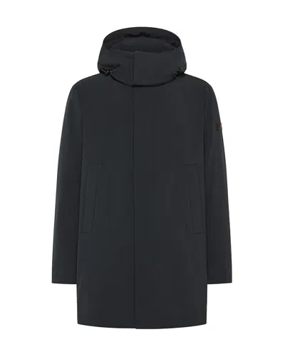 Peuterey Graphite Blue Technical Coat With Eco-friendly Fabric In Black