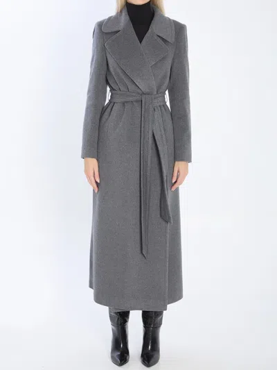 Tagliatore Long Cashmere Coat Removable Belt In Gray