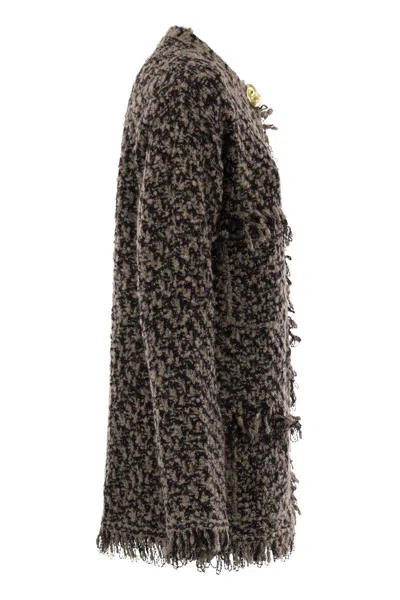 Fabiana Filippi Fringed Jacket In Wool Blend In Multi