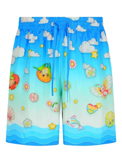Casablanca Kawaii Silk Bermuda Shorts And Pockets In Multi