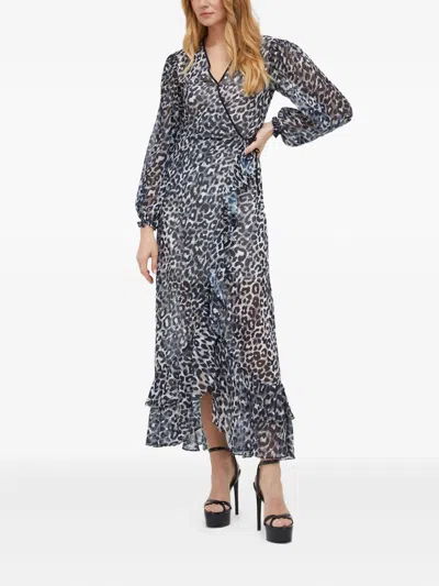 Guess Usa Ruffled Animal Print Dress In Gray