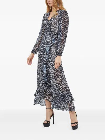 Guess Usa Ruffled Animal Print Dress In Gray