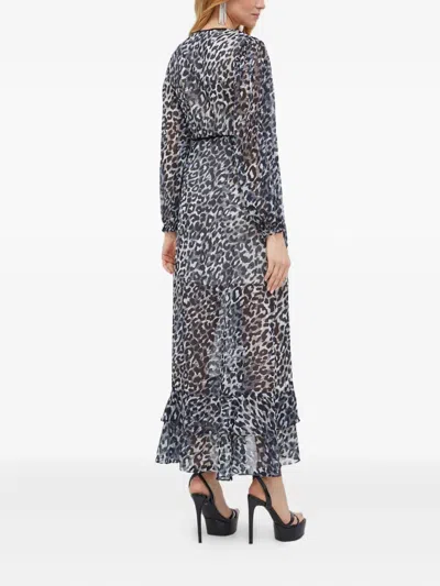 Guess Usa Ruffled Animal Print Dress In Gray